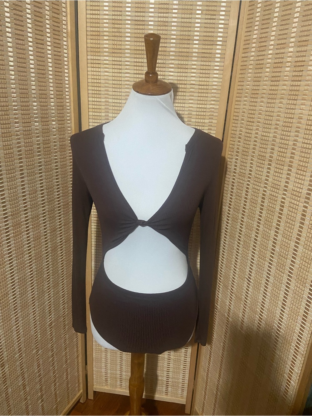 Fashion nova brown twist-front cutout ribbed bodysuit/ catsuit size Small